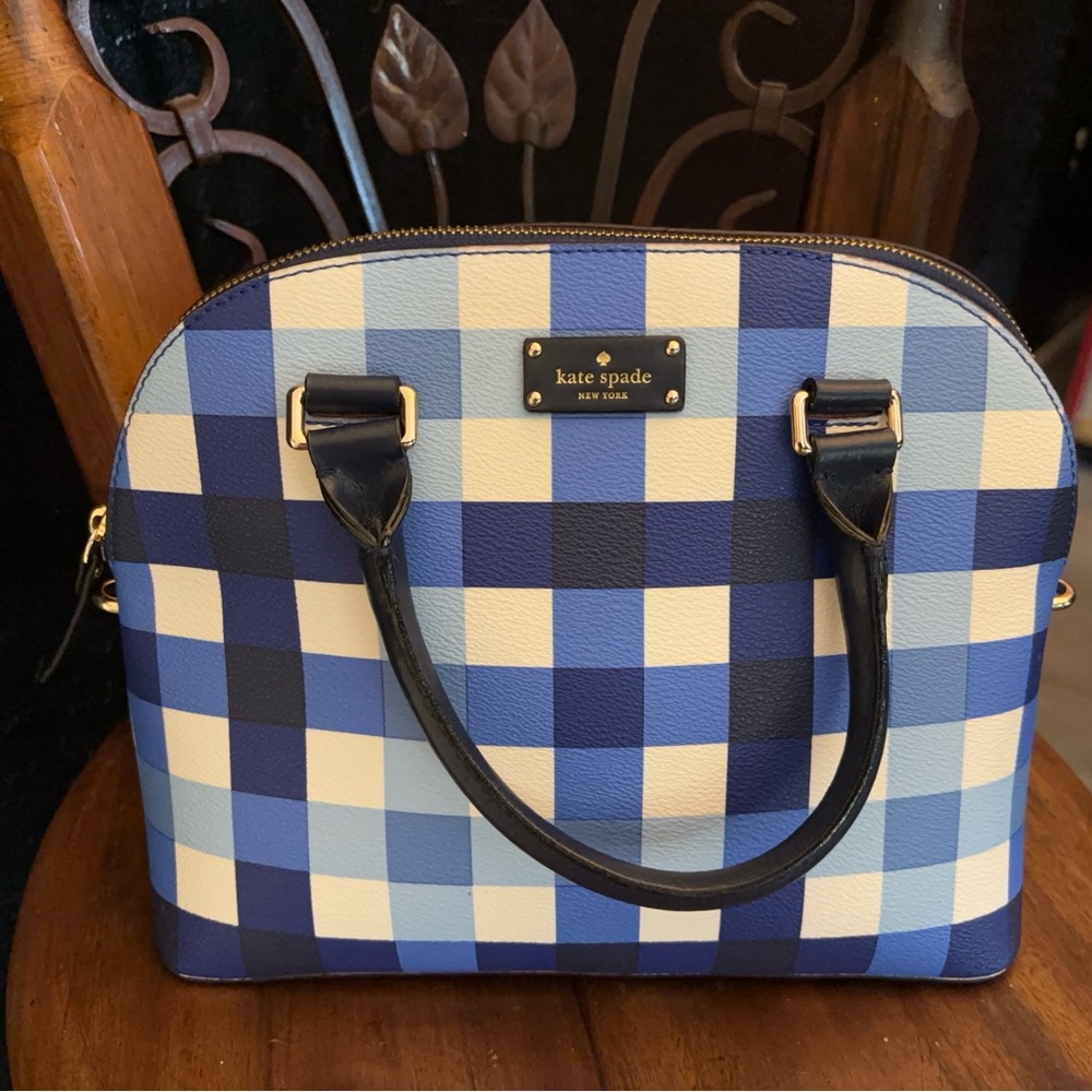 Kate Spade Blue buffalo Checkered plaid handbag EXCELLENT